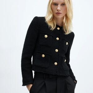 MNG Mango Pocket Tweed Jacket Size M Old Money Quiet Luxury Black